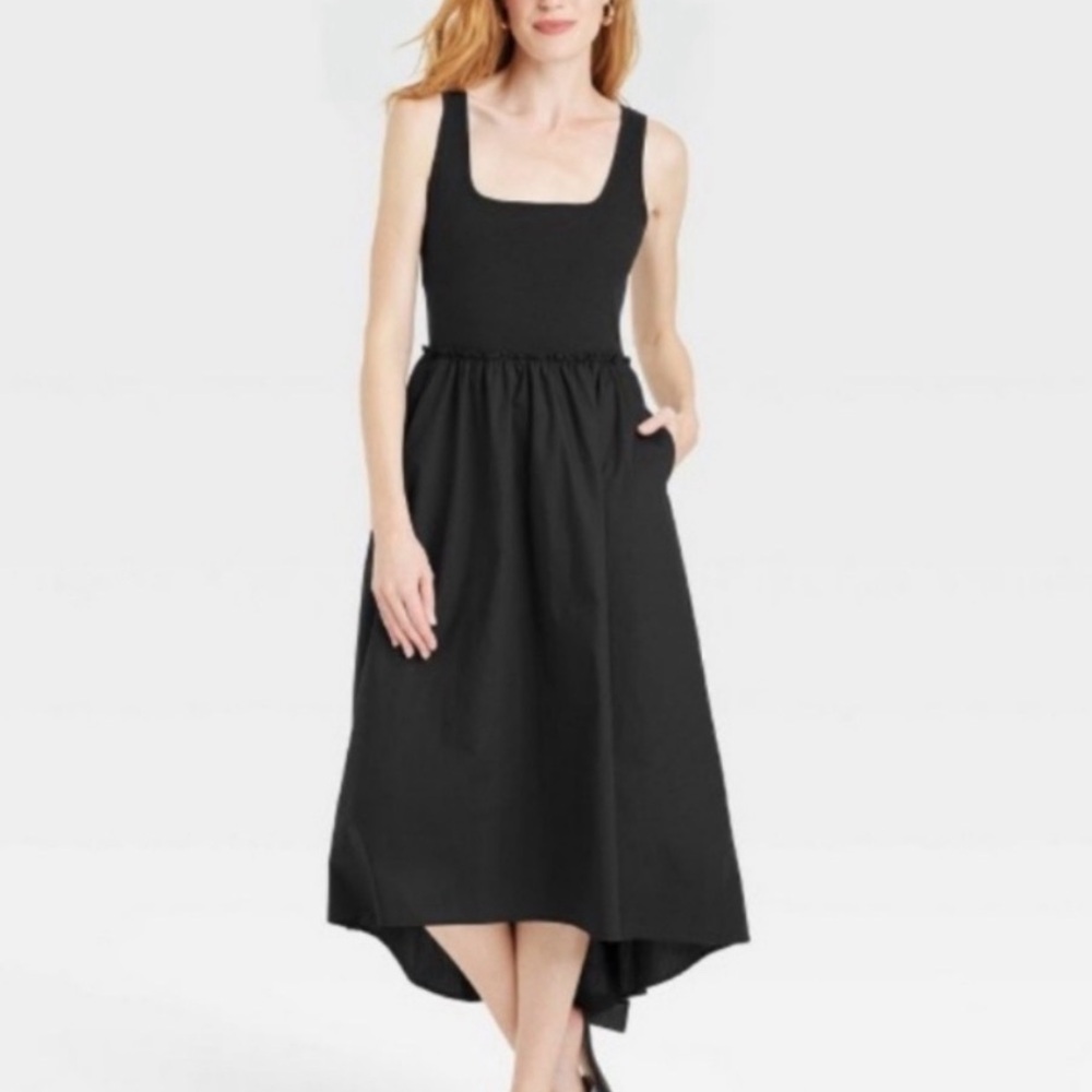 A New Day Black Cotton High Low Dress